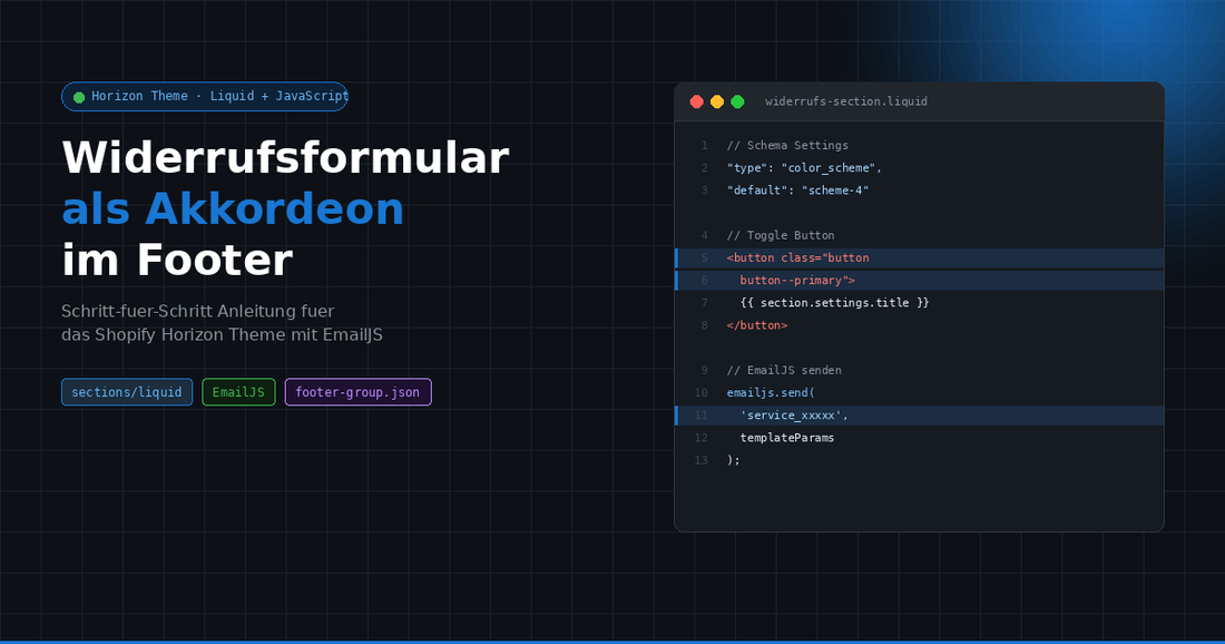 Widerrufsformular als Akkordeon im Shopify Horizon Footer